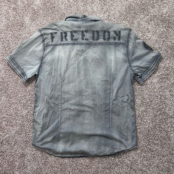 Affliction Black Premium Eagle Wing Button Stretch Shirt Mens Size XL Graphite - Picture 7 of 9